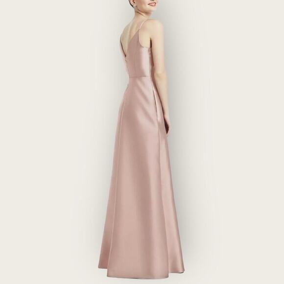 NWT | Alfred Sung | Sateen Twill Dress V-Neck w/ Pockets | Toasted Sugar | 2 - Picture 3 of 13